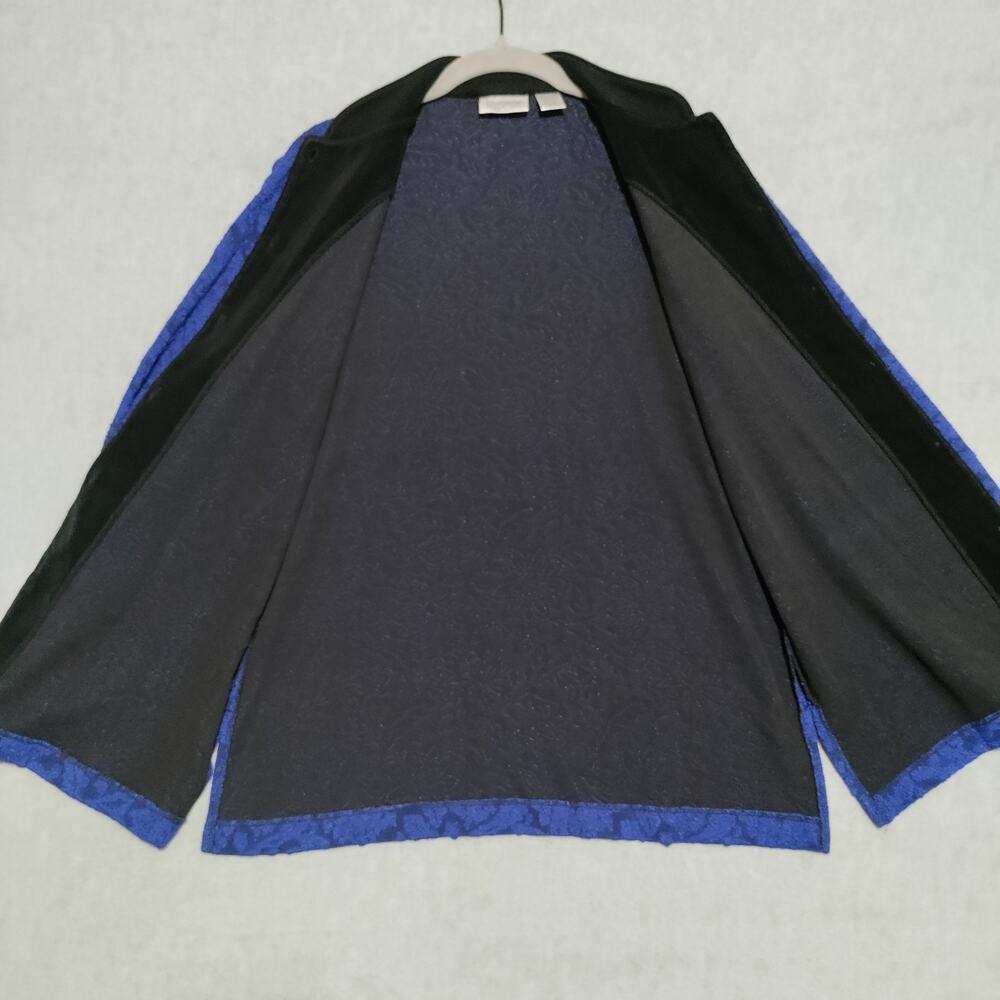 Chicos Travelers Size 0 (Small/4) Jacquard Button Up Blouse Jacket Blue Made USA - Picture 9 of 15